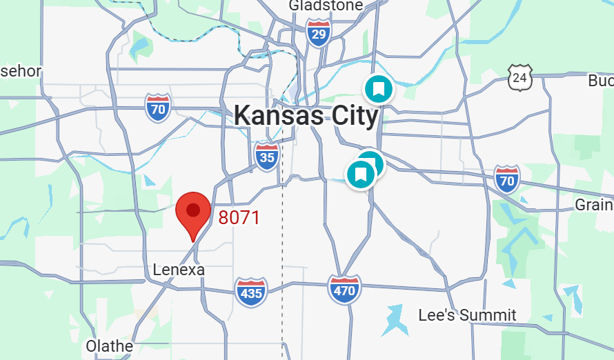 Map of the Kansas City metro showing Advanced Pharmaceuticals in Lenexa